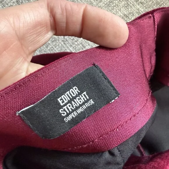 Express Editor High Rise Velvet Stretch Straight Ankle Pants Ruby Red SZ 14 - Picture 11 of 16